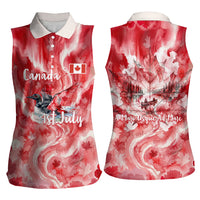 Canada Day Loon And Maple Leaf Women Sleeveless Polo Shirt Watercolor Nature Scenery Mari Usque Ad Mare Artistic
