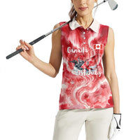 Canada Day Loon And Maple Leaf Women Sleeveless Polo Shirt Watercolor Nature Scenery Mari Usque Ad Mare Artistic