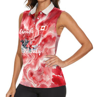 Canada Day Loon And Maple Leaf Women Sleeveless Polo Shirt Watercolor Nature Scenery Mari Usque Ad Mare Artistic