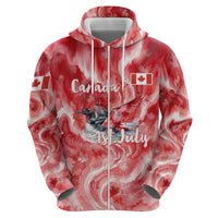 Canada Day Loon And Maple Leaf Zip Hoodie Watercolor Nature Scenery Mari Usque Ad Mare Artistic
