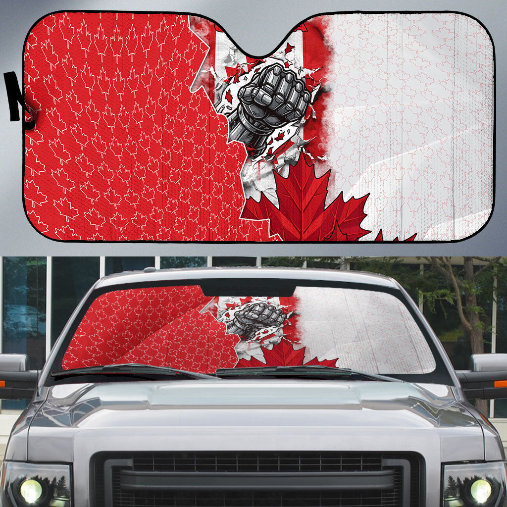 Canada Day Auto Sun Shade Patriotic Maple Leaf - Robotic Fist