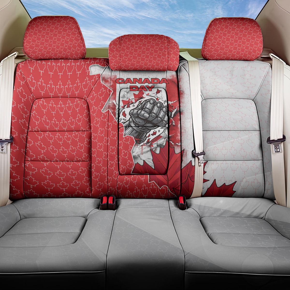 Canada Day Back Car Seat Cover Patriotic Maple Leaf - Robotic Fist