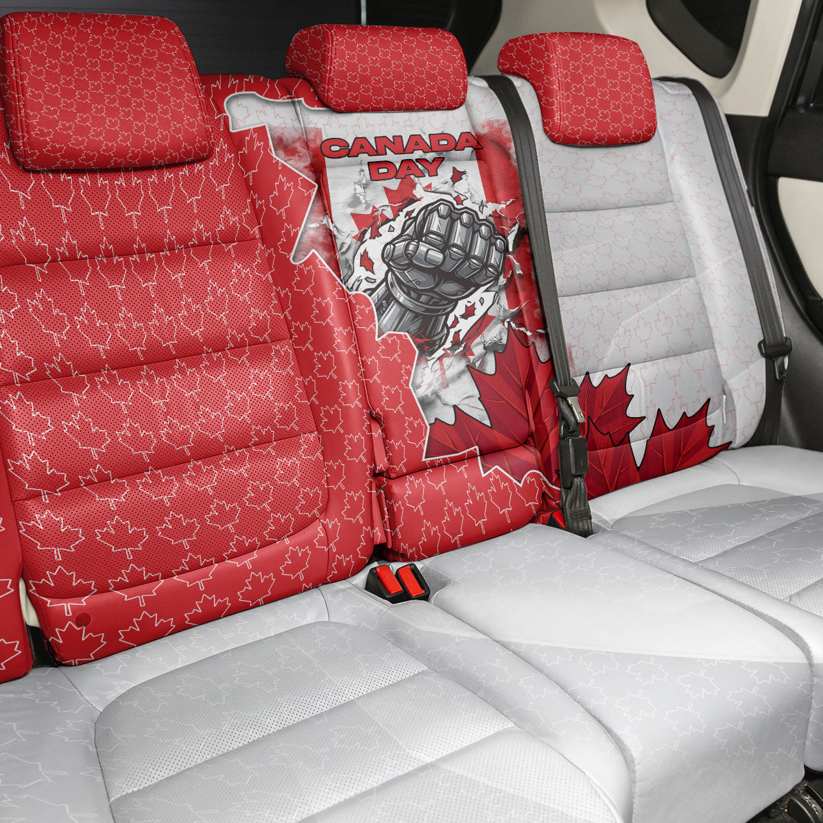 Canada Day Back Car Seat Cover Patriotic Maple Leaf - Robotic Fist