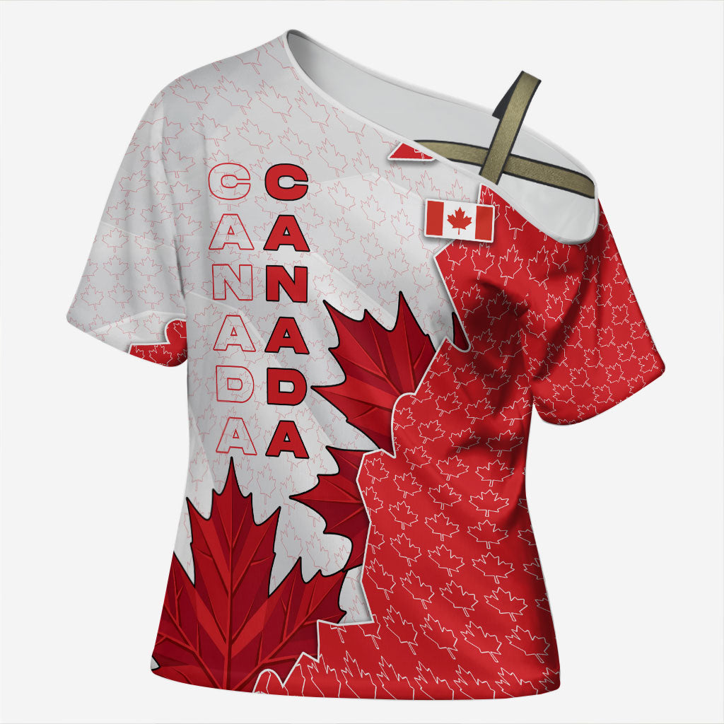 Canada Day Cross Shoulder Shirt Patriotic Maple Leaf - Robotic Fist