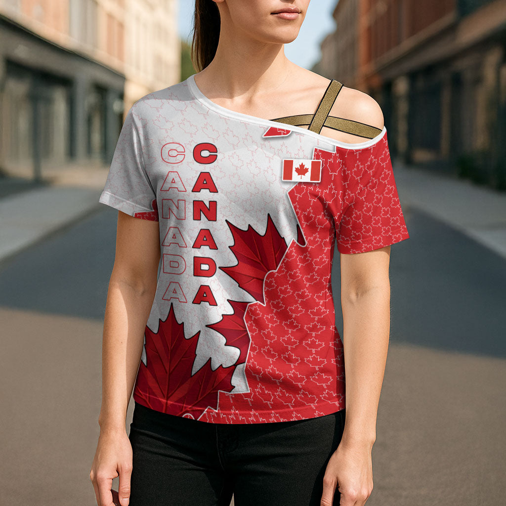 Canada Day Cross Shoulder Shirt Patriotic Maple Leaf - Robotic Fist