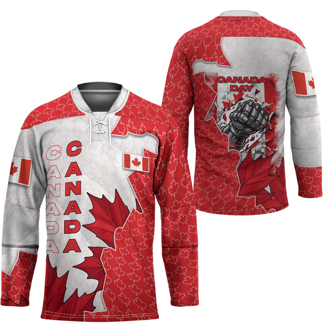 Canada Day Hockey Jersey Patriotic Maple Leaf - Robotic Fist