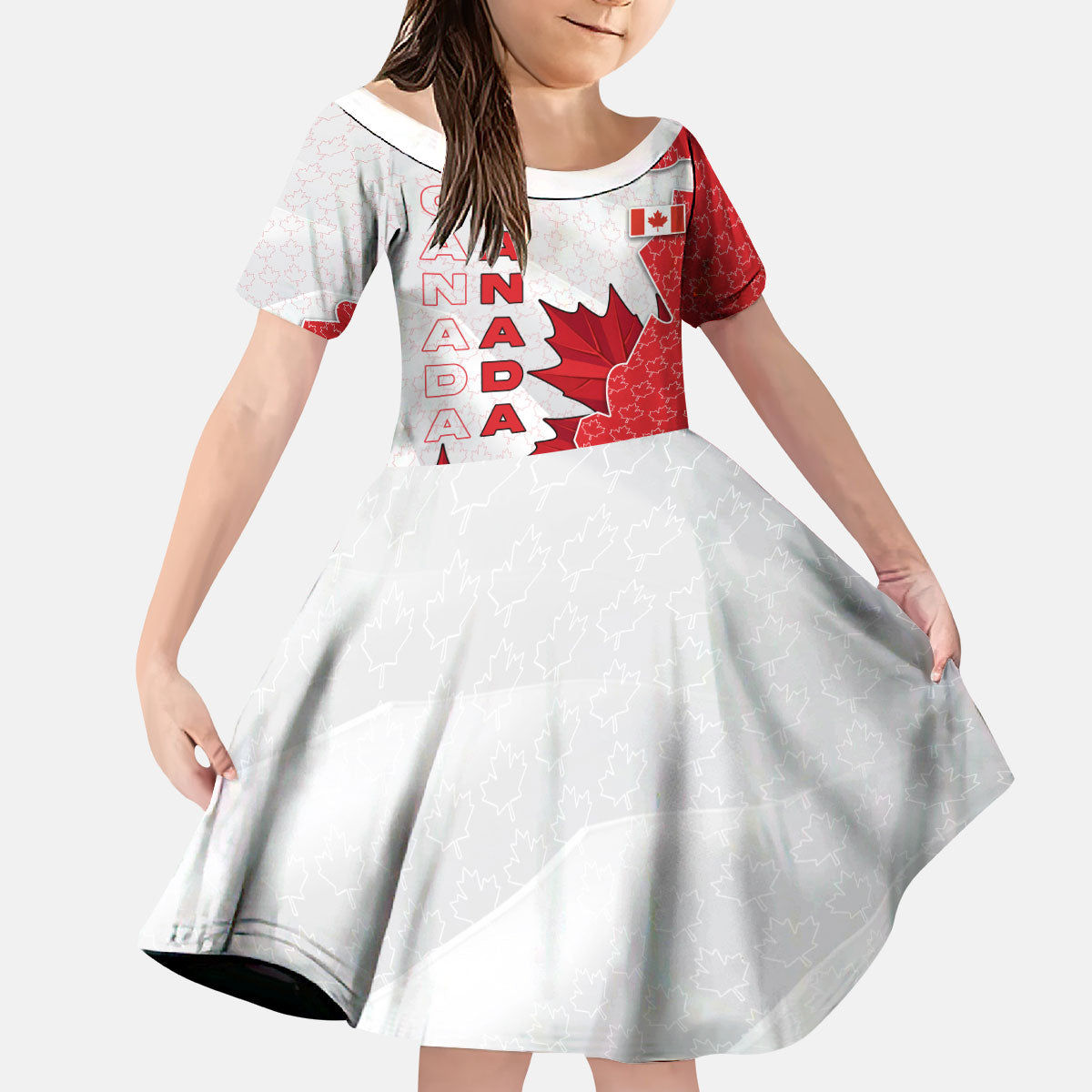 Canada Day Kid Short Sleeve Dress Patriotic Maple Leaf - Robotic Fist