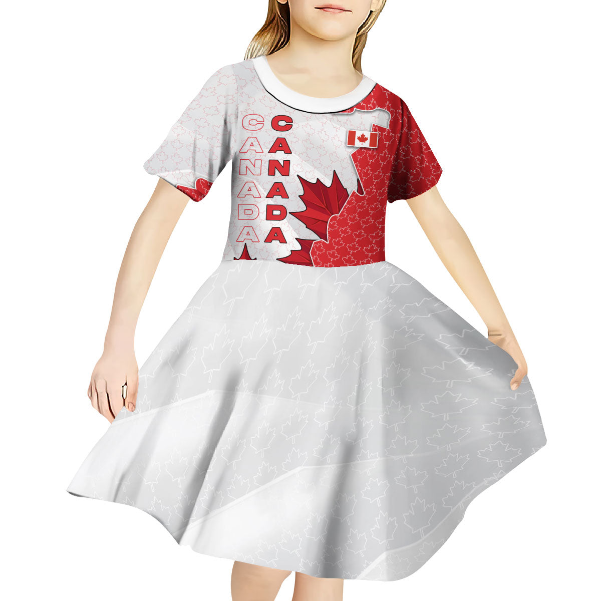 Canada Day Kid Short Sleeve Dress Patriotic Maple Leaf - Robotic Fist