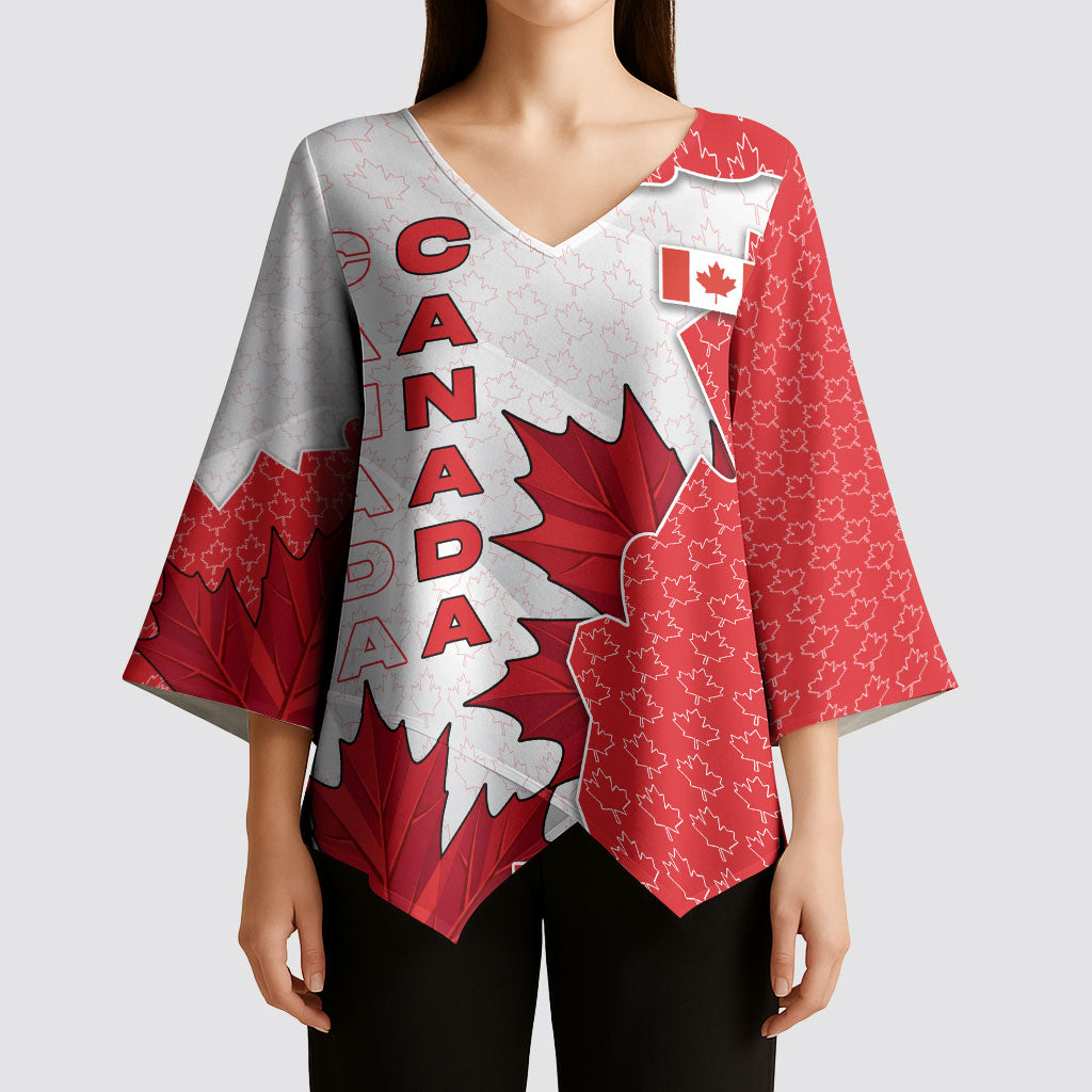 Canada Day Kimono Sleeve Blouse Patriotic Maple Leaf - Robotic Fist