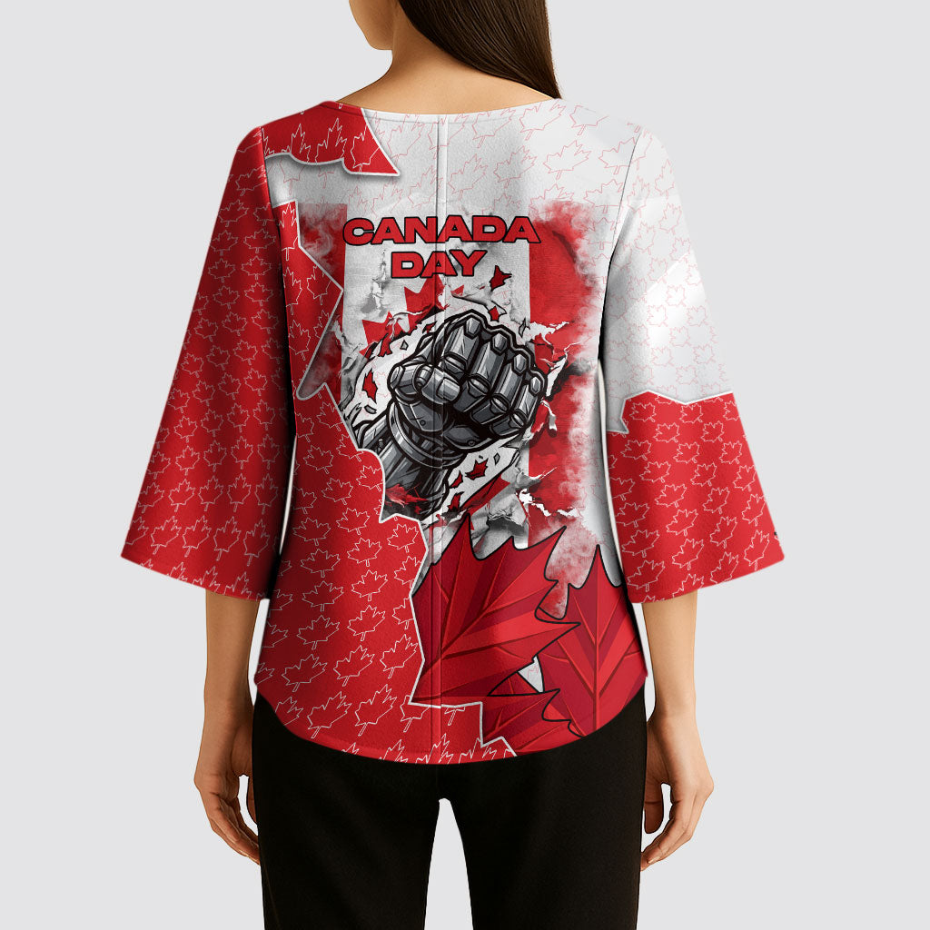 Canada Day Kimono Sleeve Blouse Patriotic Maple Leaf - Robotic Fist