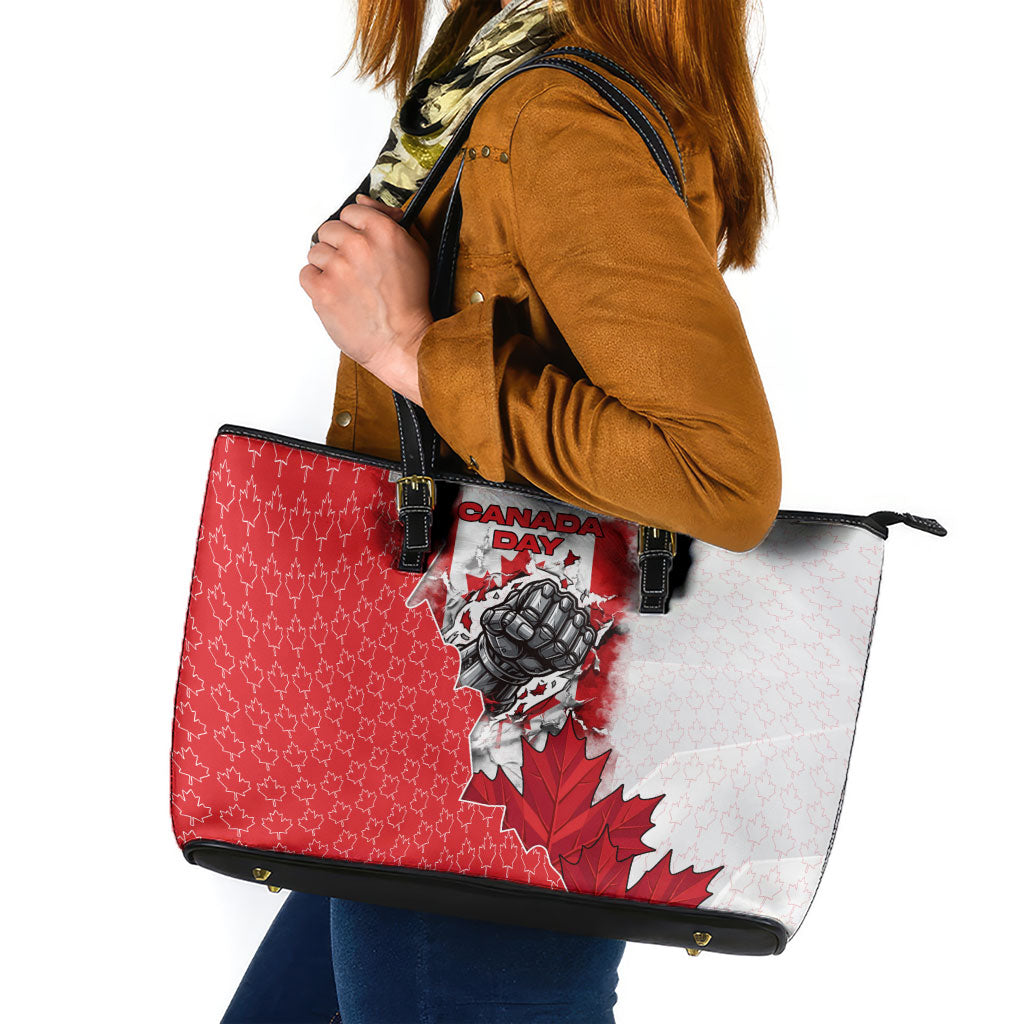 Canada Day Leather Tote Bag Patriotic Maple Leaf - Robotic Fist