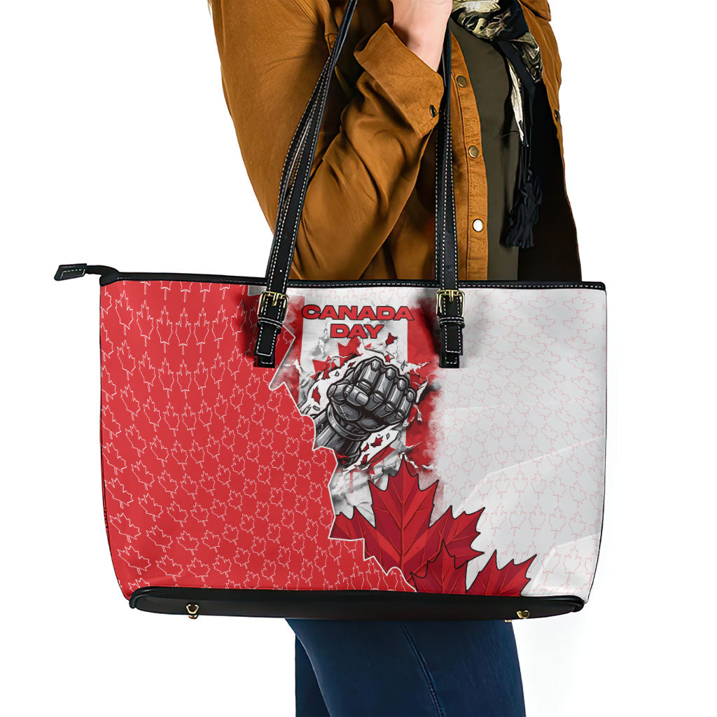 Canada Day Leather Tote Bag Patriotic Maple Leaf - Robotic Fist