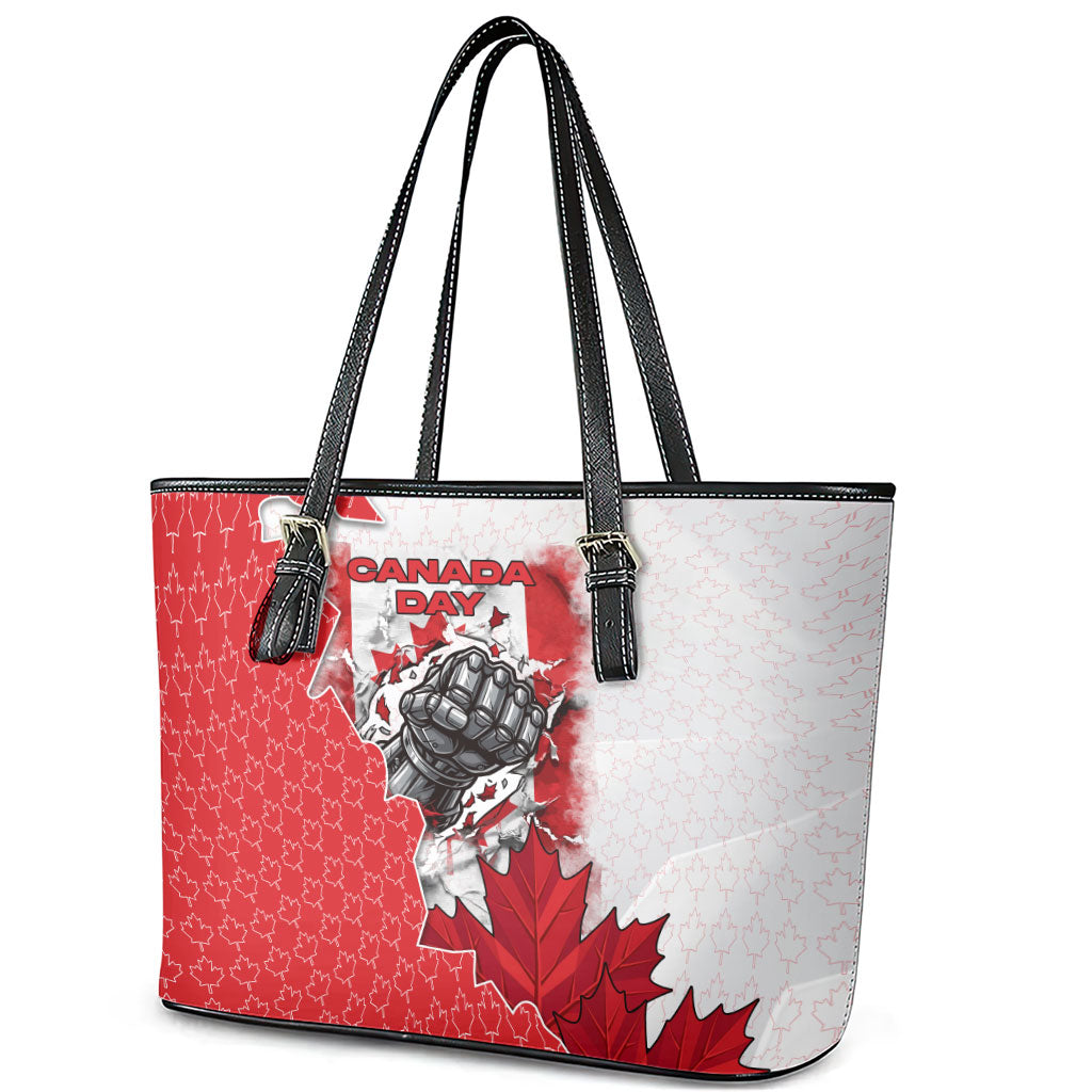 Canada Day Leather Tote Bag Patriotic Maple Leaf - Robotic Fist