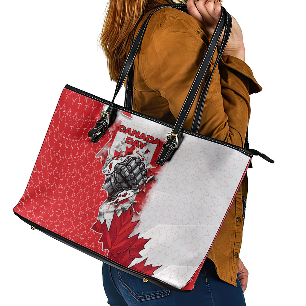 Canada Day Leather Tote Bag Patriotic Maple Leaf - Robotic Fist