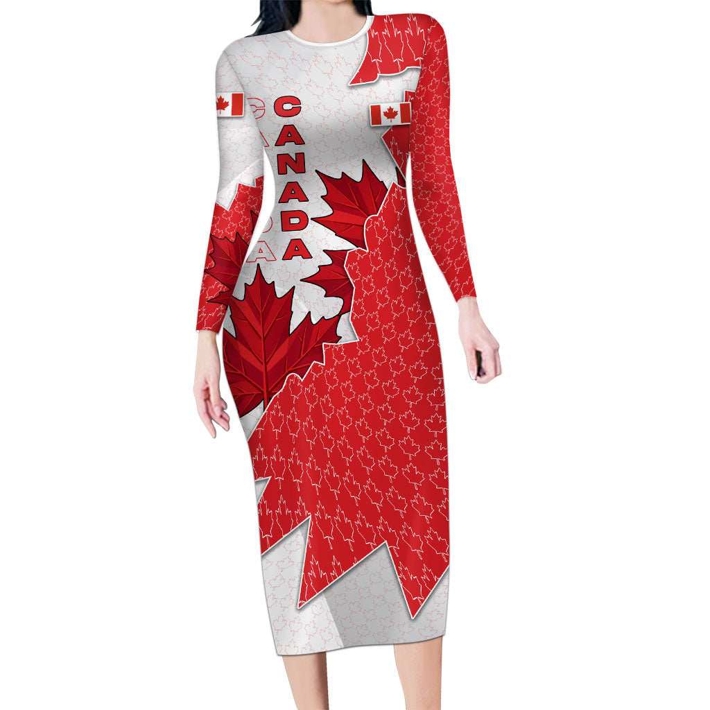 Canada Day Long Sleeve Bodycon Dress Patriotic Maple Leaf - Robotic Fist