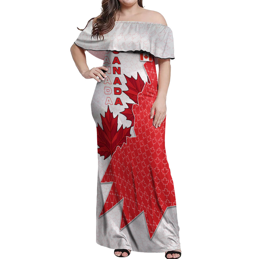 Canada Day Off Shoulder Maxi Dress Patriotic Maple Leaf - Robotic Fist