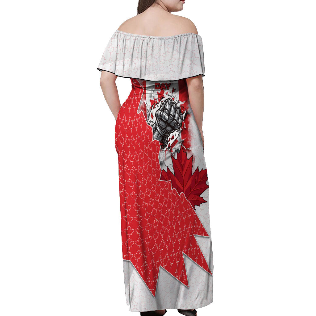 Canada Day Off Shoulder Maxi Dress Patriotic Maple Leaf - Robotic Fist