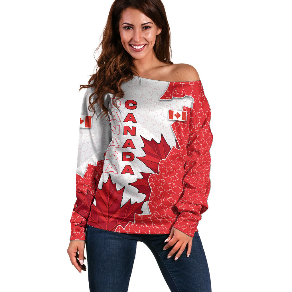 Canada Day Off Shoulder Sweater Patriotic Maple Leaf - Robotic Fist