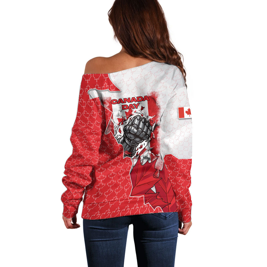 Canada Day Off Shoulder Sweater Patriotic Maple Leaf - Robotic Fist