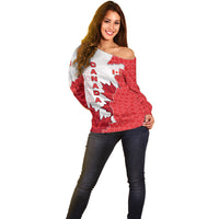 Canada Day Off Shoulder Sweater Patriotic Maple Leaf - Robotic Fist