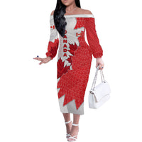 Canada Day Off The Shoulder Long Sleeve Dress Patriotic Maple Leaf - Robotic Fist