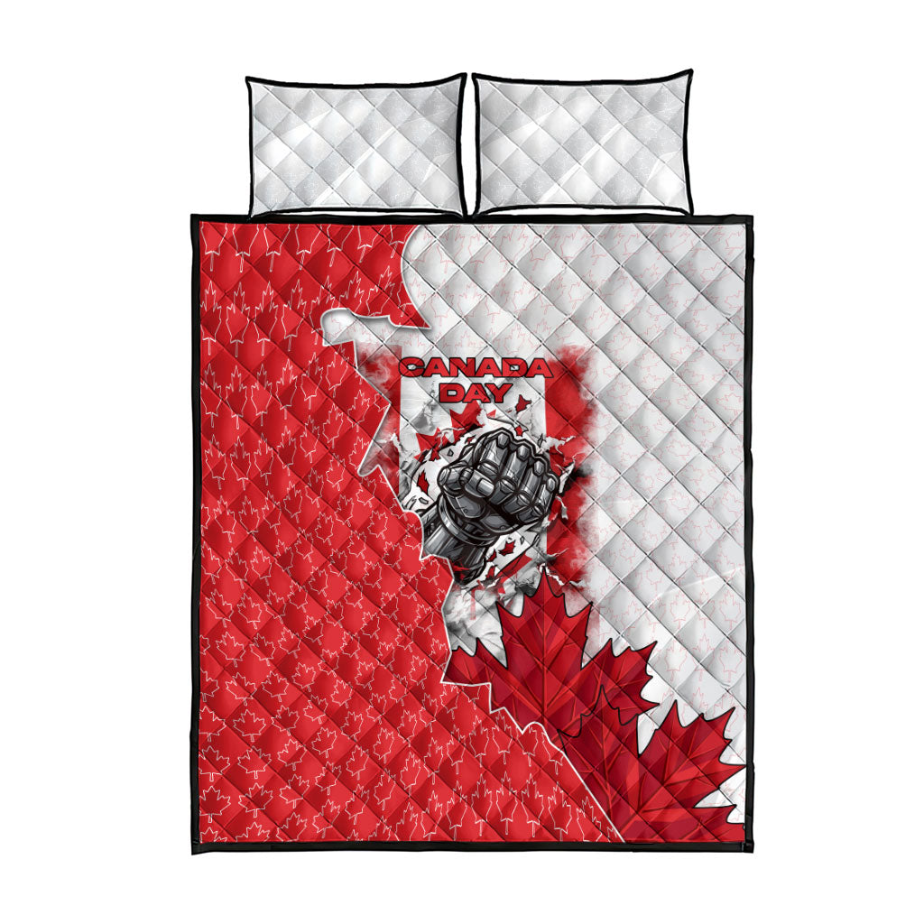 Canada Day Quilt Bed Set Patriotic Maple Leaf - Robotic Fist