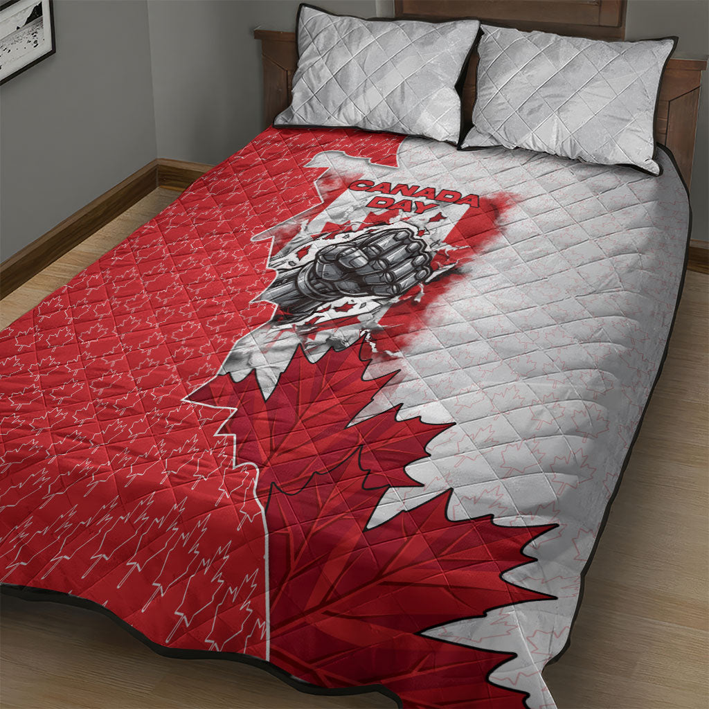 Canada Day Quilt Bed Set Patriotic Maple Leaf - Robotic Fist