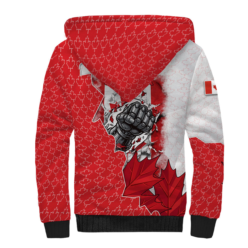 Canada Day Sherpa Hoodie Patriotic Maple Leaf - Robotic Fist