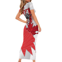Canada Day Short Sleeve Bodycon Dress Patriotic Maple Leaf - Robotic Fist