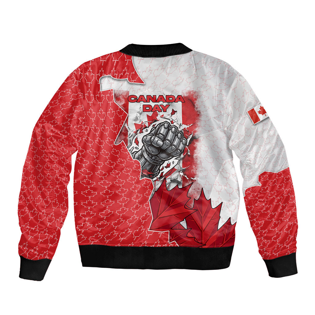 Canada Day Sleeve Zip Bomber Jacket Patriotic Maple Leaf - Robotic Fist