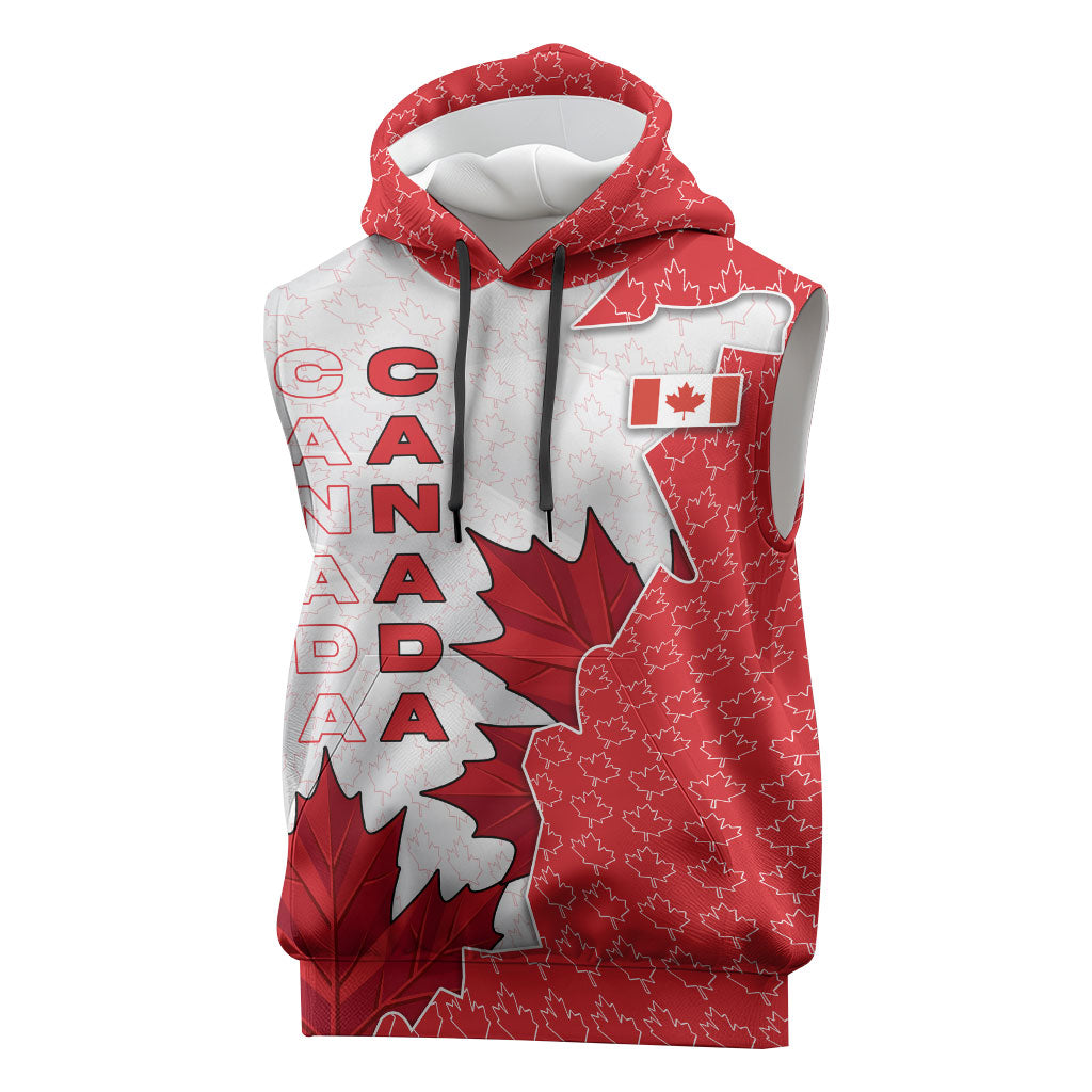 Canada Day Sleeveless Hoodie Patriotic Maple Leaf - Robotic Fist
