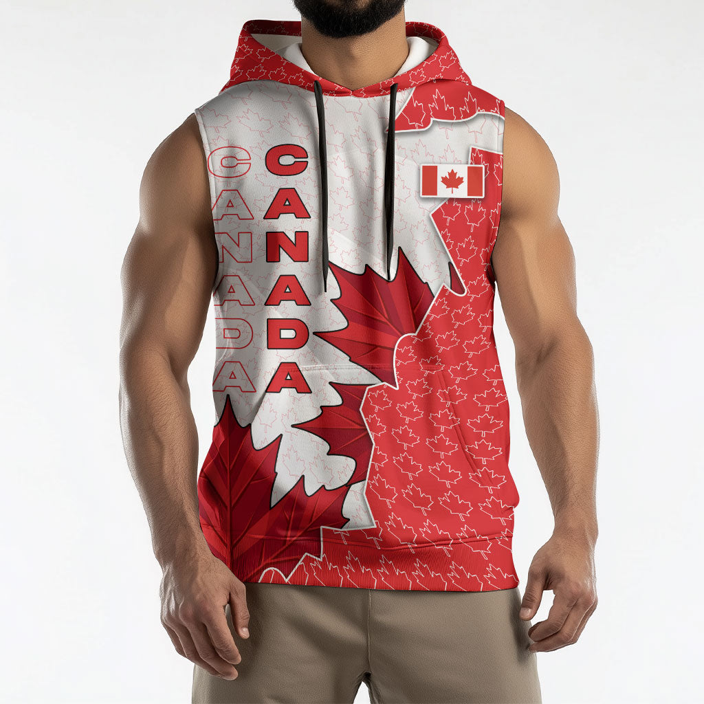 Canada Day Sleeveless Hoodie Patriotic Maple Leaf - Robotic Fist