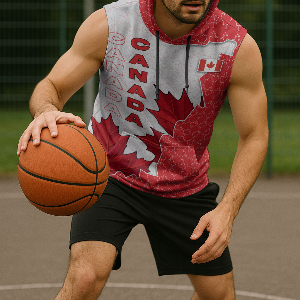 Canada Day Sleeveless Hoodie Patriotic Maple Leaf - Robotic Fist