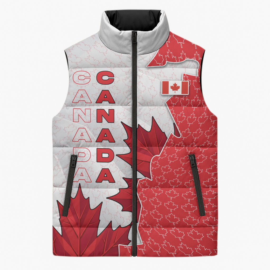 Canada Day Sleeveless Puffer Jacket Patriotic Maple Leaf - Robotic Fist