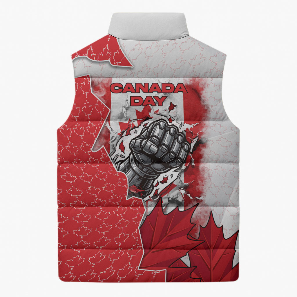 Canada Day Sleeveless Puffer Jacket Patriotic Maple Leaf - Robotic Fist
