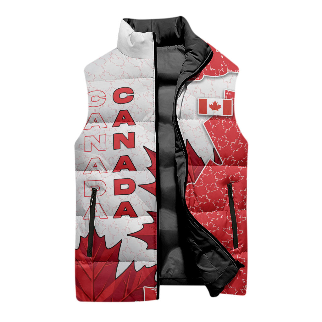 Canada Day Sleeveless Puffer Jacket Patriotic Maple Leaf - Robotic Fist