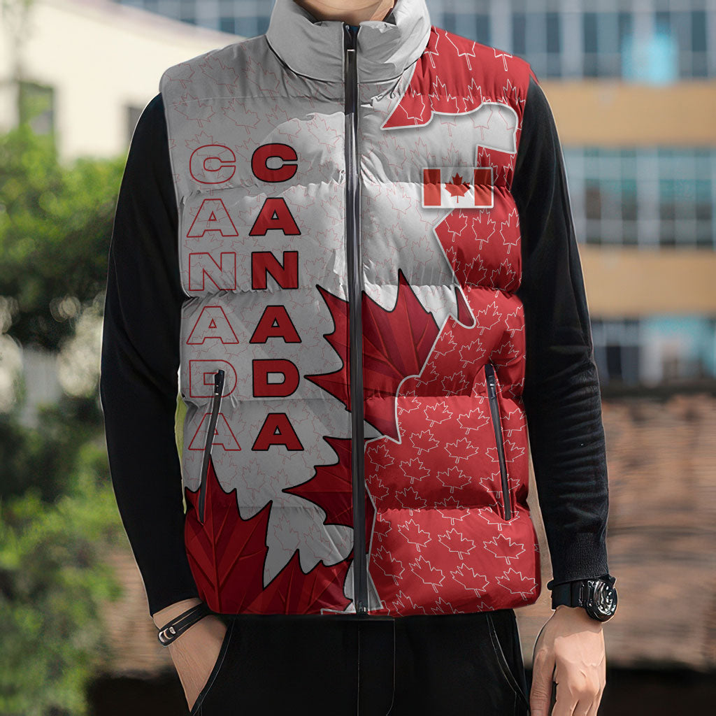 Canada Day Sleeveless Puffer Jacket Patriotic Maple Leaf - Robotic Fist