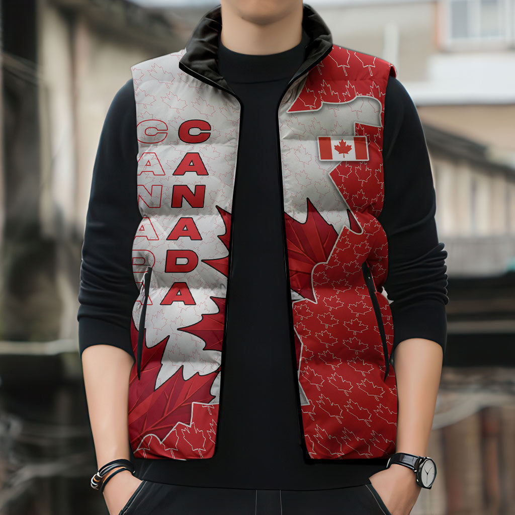 Canada Day Sleeveless Puffer Jacket Patriotic Maple Leaf - Robotic Fist