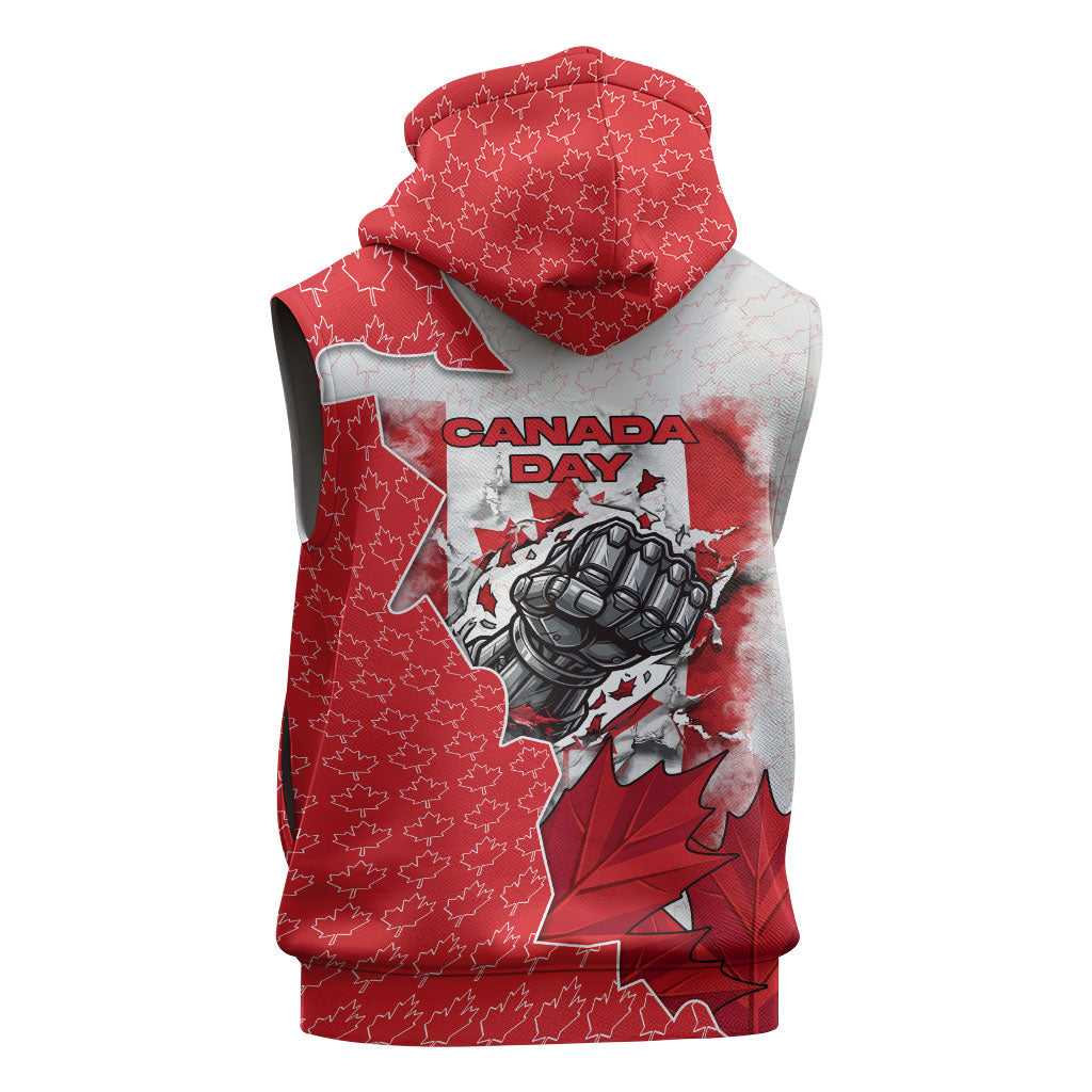 Canada Day Sleeveless Zip Hoodie Patriotic Maple Leaf - Robotic Fist