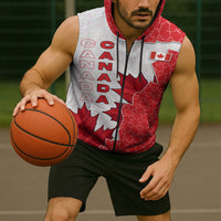 Canada Day Sleeveless Zip Hoodie Patriotic Maple Leaf - Robotic Fist