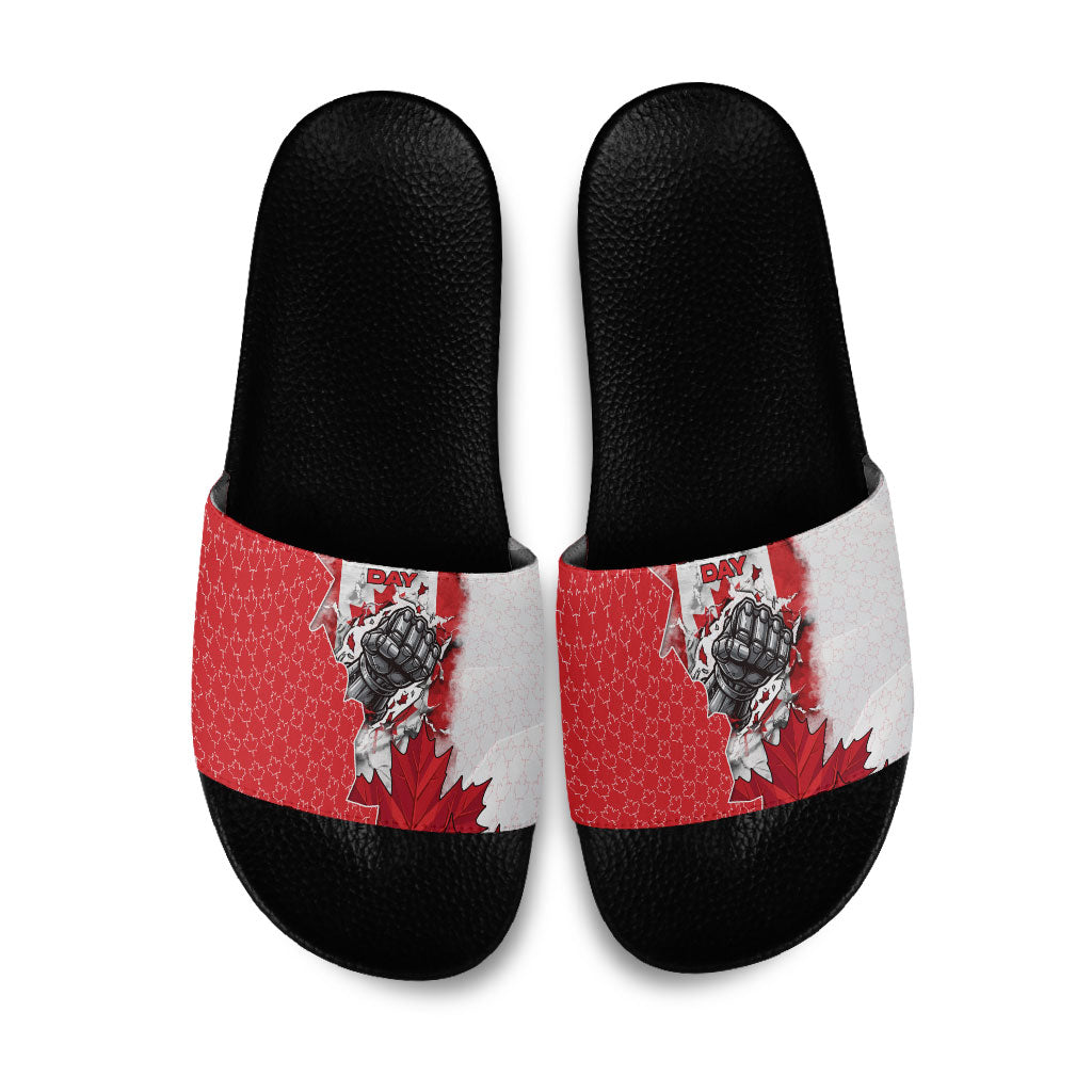 Canada Day Slide Sandals Patriotic Maple Leaf - Robotic Fist