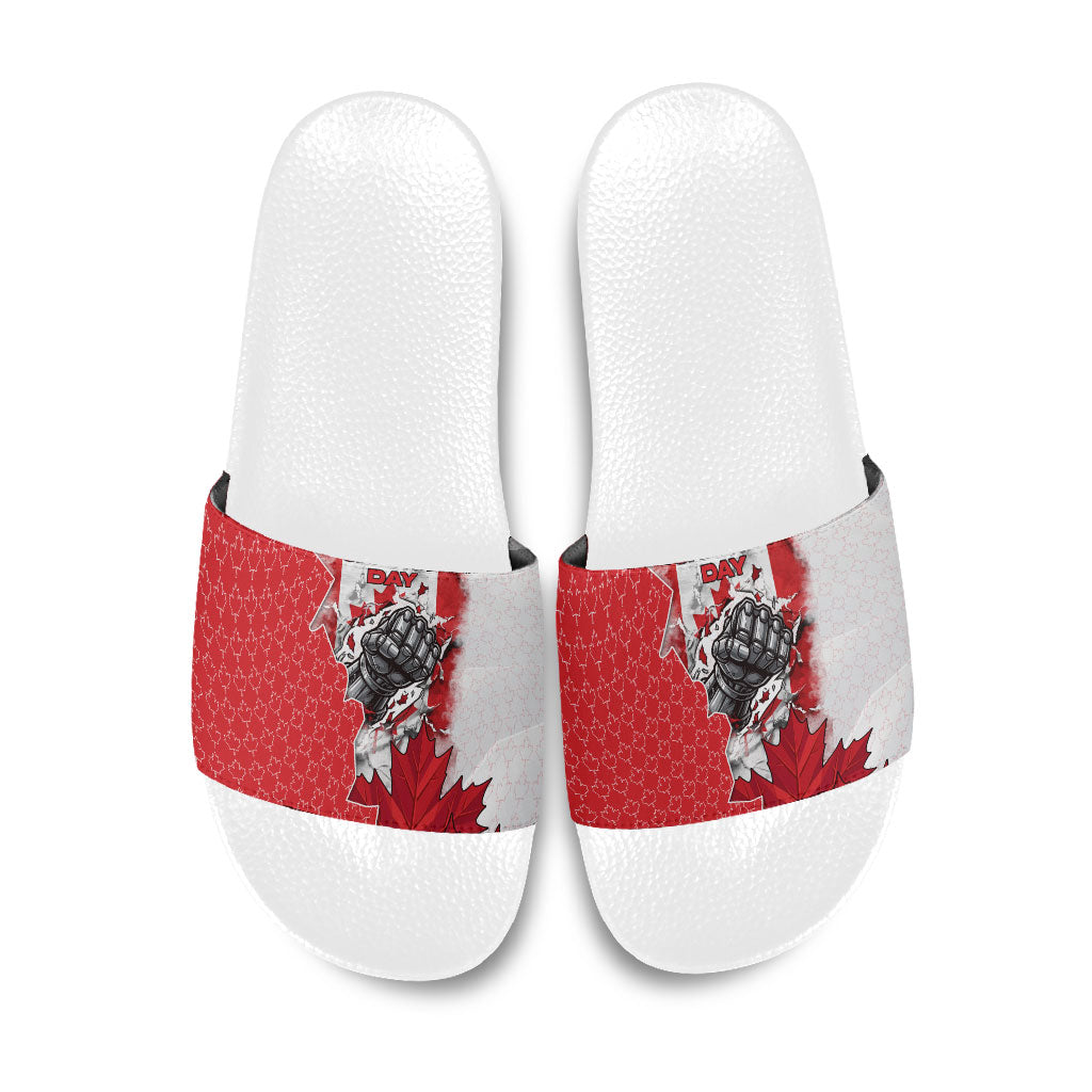 Canada Day Slide Sandals Patriotic Maple Leaf - Robotic Fist