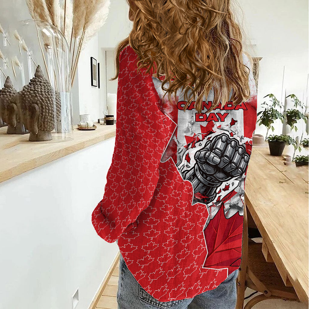 Canada Day Women Casual Shirt Patriotic Maple Leaf - Robotic Fist