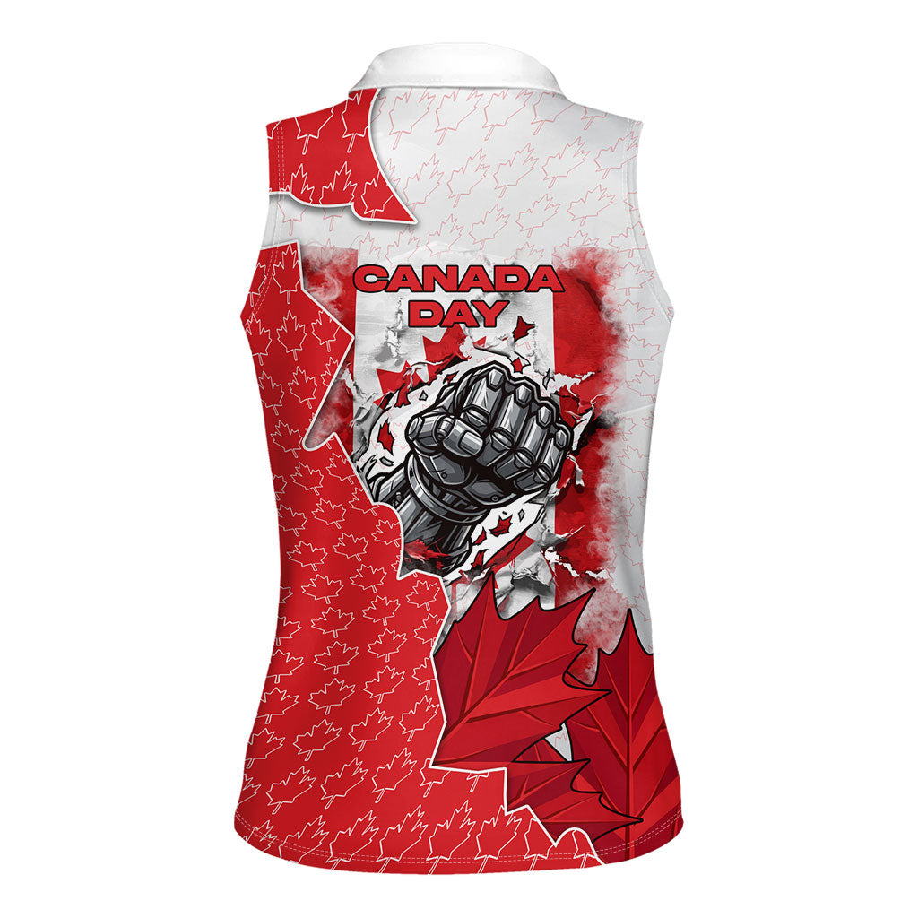 Canada Day Women Sleeveless Polo Shirt Patriotic Maple Leaf - Robotic Fist
