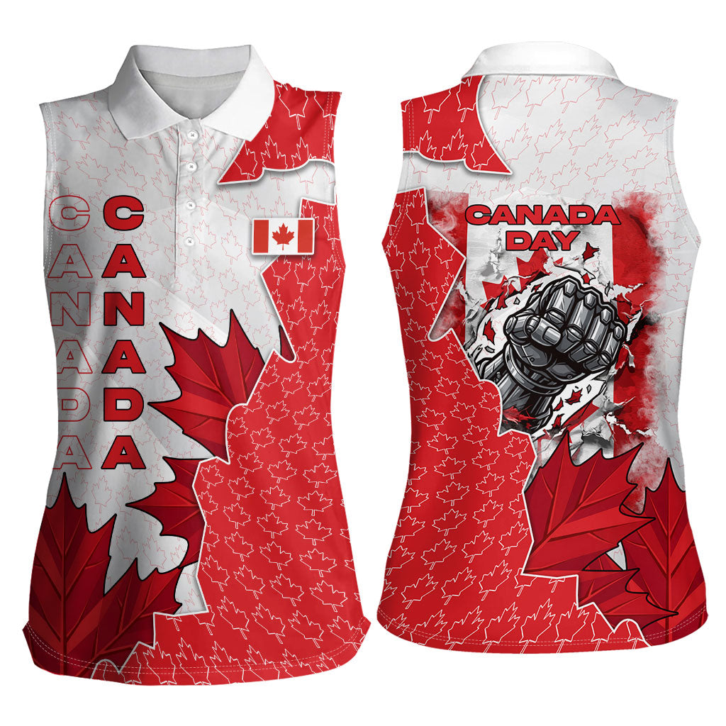 Canada Day Women Sleeveless Polo Shirt Patriotic Maple Leaf - Robotic Fist