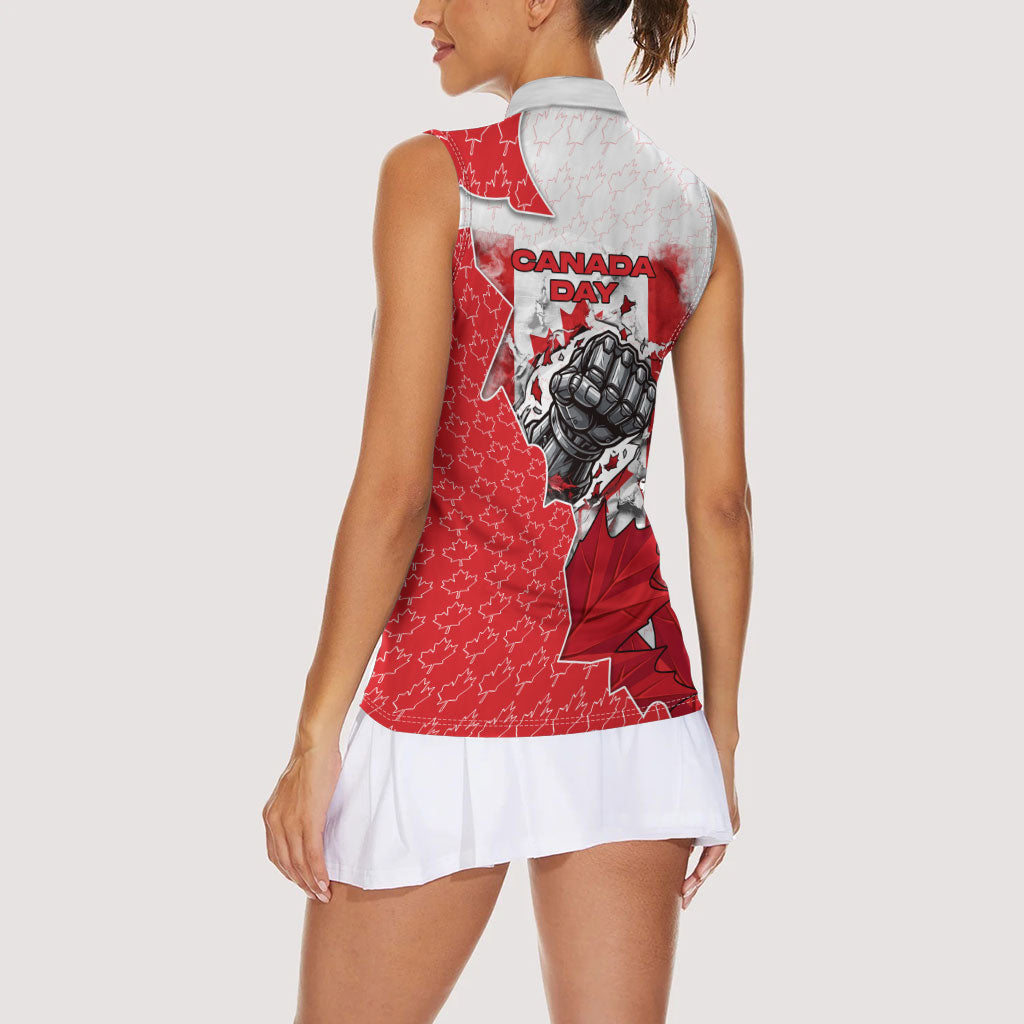 Canada Day Women Sleeveless Polo Shirt Patriotic Maple Leaf - Robotic Fist