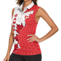 Canada Day Women Sleeveless Polo Shirt Patriotic Maple Leaf - Robotic Fist