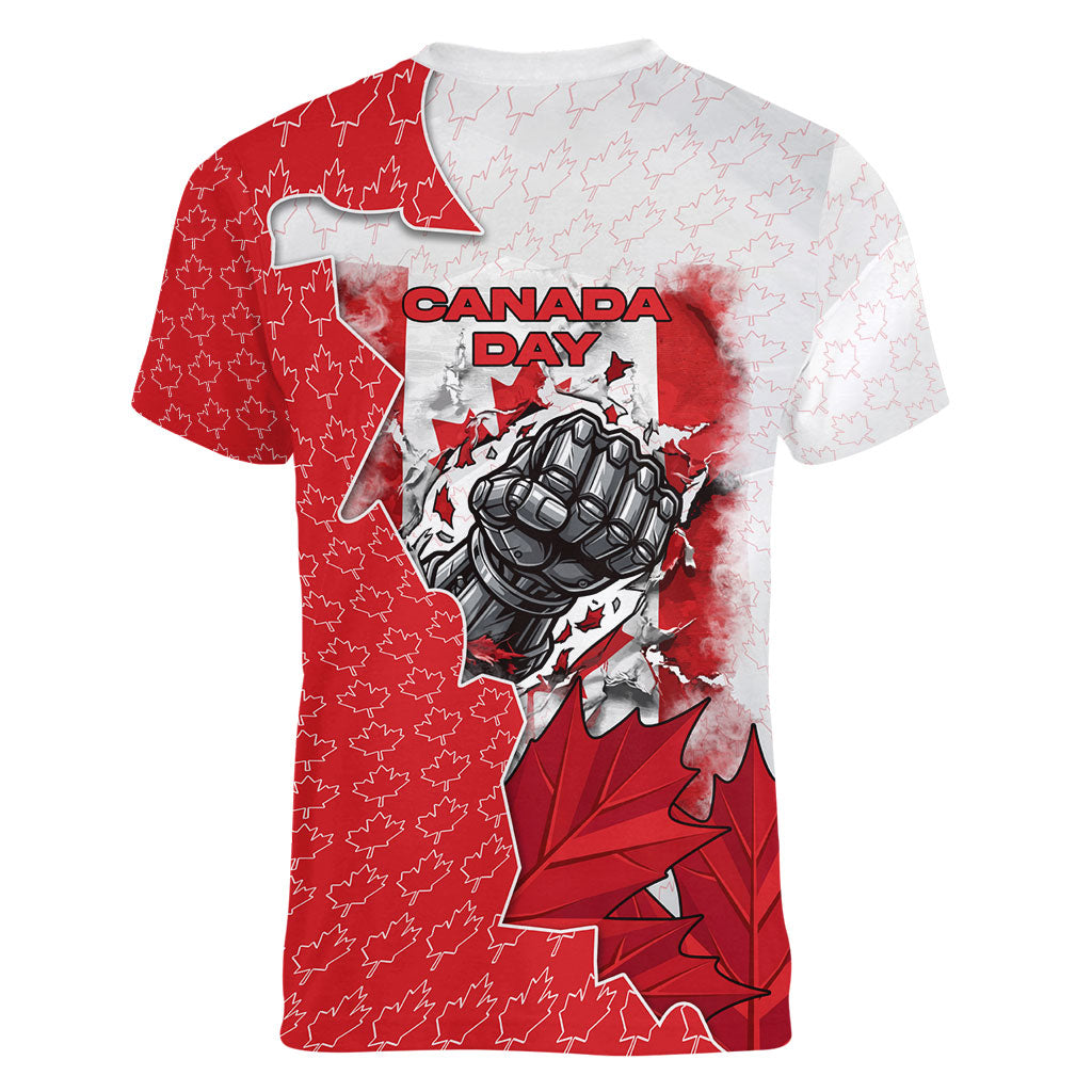Canada Day Women V-Neck T-Shirt Patriotic Maple Leaf - Robotic Fist