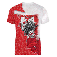 Canada Day Women V-Neck T-Shirt Patriotic Maple Leaf - Robotic Fist