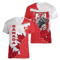 Canada Day Women V-Neck T-Shirt Patriotic Maple Leaf - Robotic Fist